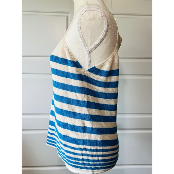 Vero Moda Striped Knit Tank‎ Top Sleeveless Casual Blue Cream Size L - Picture 3 of 8